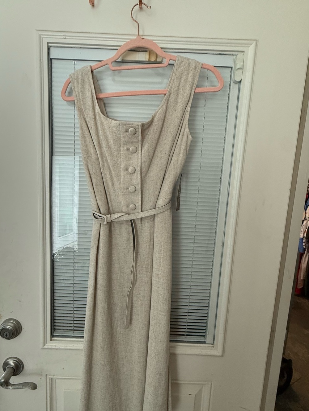 Eva Mendes for New York & Company Neutral Beige Dress with Covered Buttons